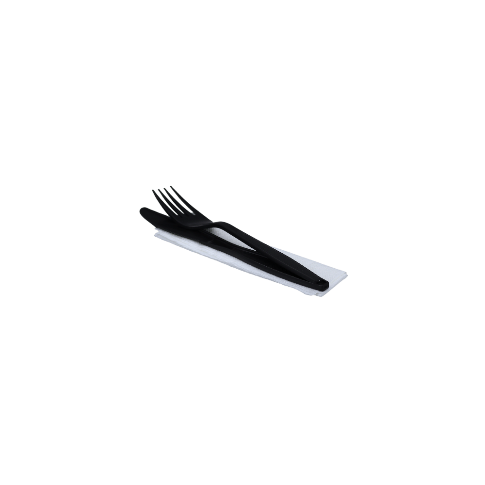 PP FORK WITH NAPKIN BULK (250) Black